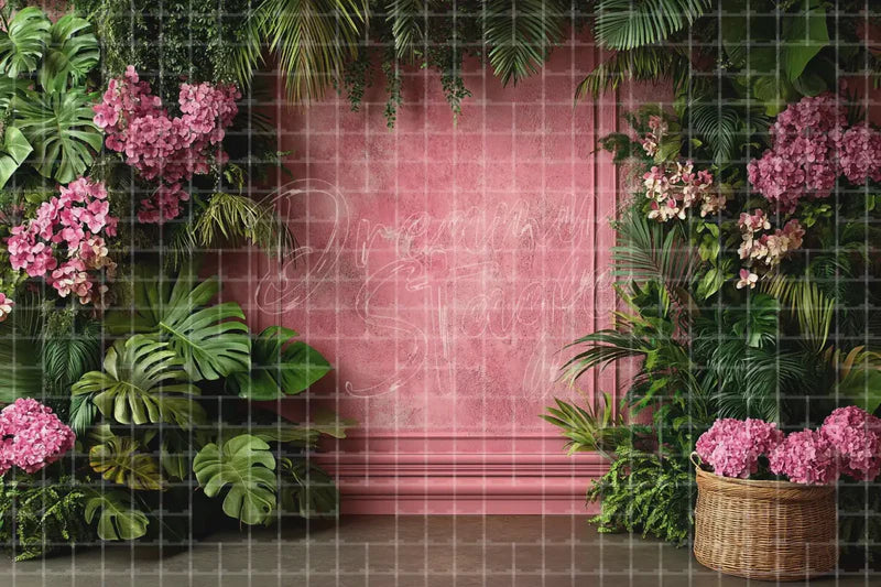 Pink Floral Frame digital backdrop and photo booth background for Garden Photo Booth Wedding Event Decor and Romantic Background, ideal for event decor, local printing, projector screens, LED displays, and themed stage backgrounds.