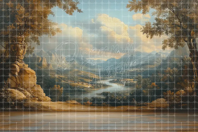 Painted Landscape digital backdrop and photo booth background for Classical Photo Booth Theatre Event Decor and Scenic Stage Background, ideal for event decor, local printing, projector screens, LED displays, and themed stage backgrounds.
