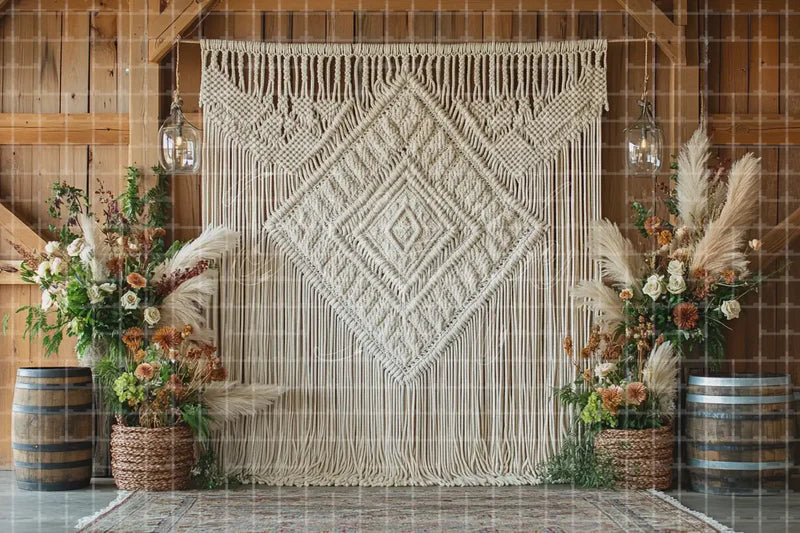 Macrame Boho Wedding digital backdrop and photo booth background for Photo Booth Bridal Shower Event Decor and Rustic Ceremony, ideal for event decor, local printing, projector screens, LED displays, and themed stage backgrounds.