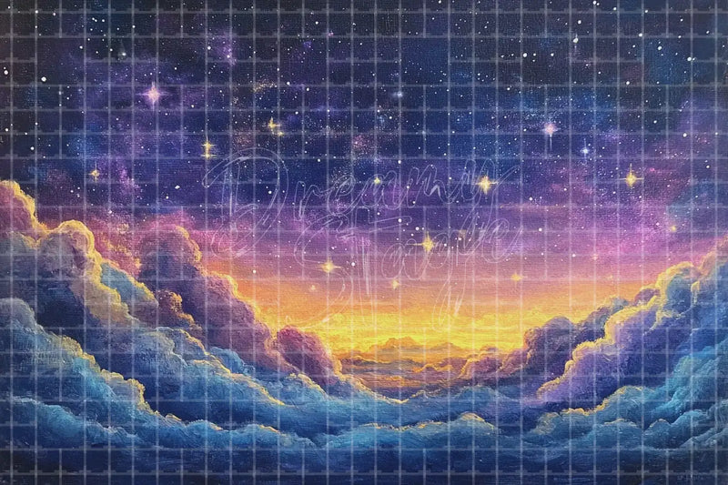 Fantasy Sunset Clouds digital backdrop and photo booth background for Celestial Photo Booth Event Decor and Theatre Stage Projection, ideal for event decor, local printing, projector screens, LED displays, and themed stage backgrounds.
