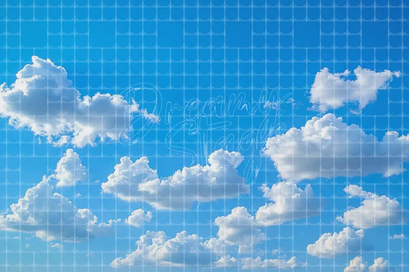 Blue Sky Clouds digital backdrop and photo booth background for Spring Photo Booth Baby Shower Event Decor and Stage Projection, ideal for event decor, local printing, projector screens, LED displays, and themed stage backgrounds.