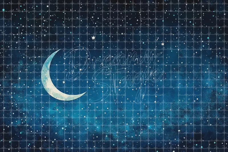 Crescent Moon Starry Sky digital backdrop and photo booth background for Night Photo Booth Baby Shower Event Decor and Stage Scene, ideal for event decor, local printing, projector screens, LED displays, and themed stage backgrounds.