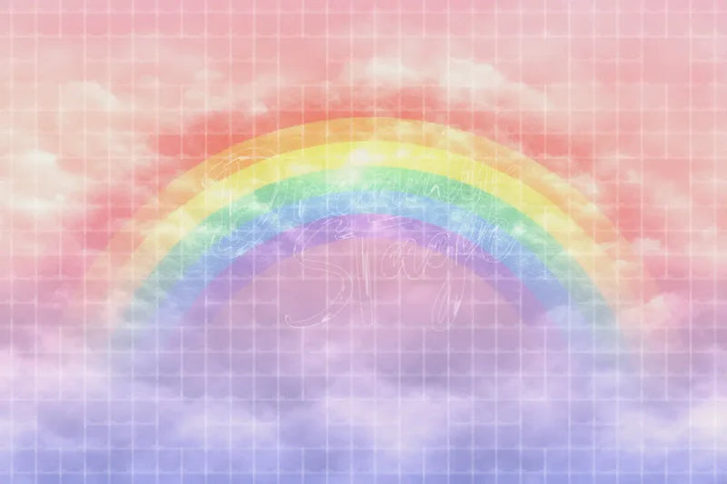 Pastel Rainbow Sky digital backdrop and photo booth background for Unicorn Photo Booth Baby Shower Event Decor and Kids Party, ideal for event decor, local printing, projector screens, LED displays, and themed stage backgrounds.