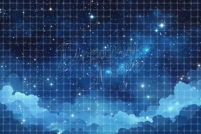 Deep Blue Star Cloud digital backdrop and photo booth background for Galaxy Photo Booth Night Event Decor and Stage Projection, ideal for event decor, local printing, projector screens, LED displays, and themed stage backgrounds.