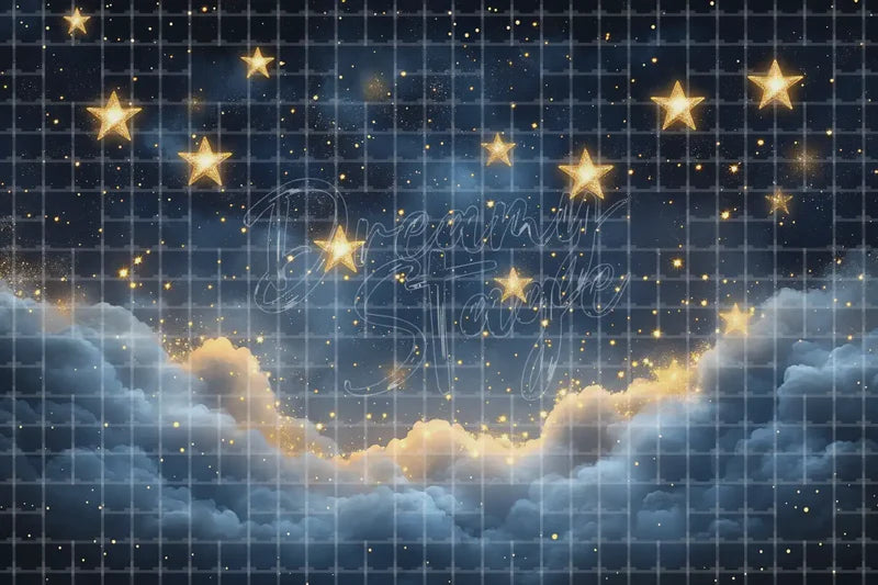 Starry Cloud Night digital backdrop and photo booth background for Celestial Photo Booth Baby Shower Event Decor and Stage Background, ideal for event decor, local printing, projector screens, LED displays, and themed stage backgrounds.