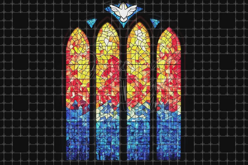 Stained Glass Window digital backdrop and photo booth background for Church Photo Booth Wedding Event Decor and Theatre Stage, ideal for event decor, local printing, projector screens, LED displays, and themed stage backgrounds.