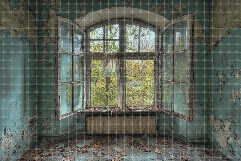 Old Window Room digital backdrop and photo booth background for Vintage Photo Booth Rustic Event Decor and Theatre Stage Interior, ideal for event decor, local printing, projector screens, LED displays, and themed stage backgrounds.