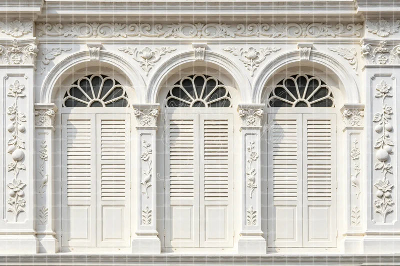 White Shutter Window digital backdrop and photo booth background for Clean Photo Booth Wedding Event Decor and Studio Background, ideal for event decor, local printing, projector screens, LED displays, and themed stage backgrounds.