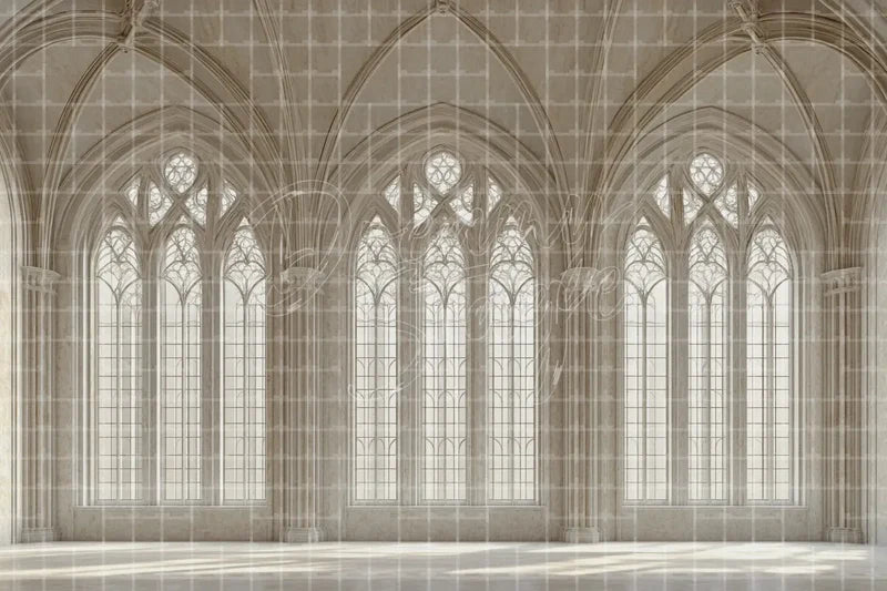 White Gothic Arched Window digital backdrop and photo booth background for Church Photo Booth Wedding Event and Theatre Stage, ideal for event decor, local printing, projector screens, LED displays, and themed stage backgrounds.
