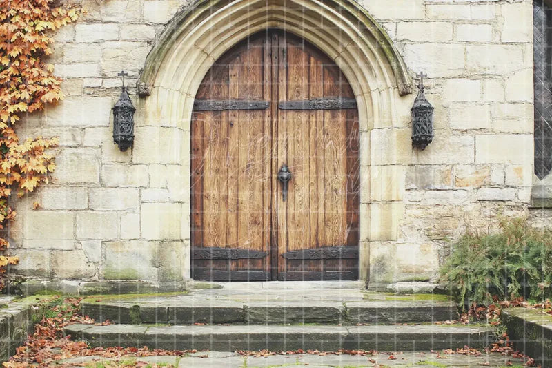 Stone Wooden Door digital backdrop and photo booth background for Medieval Photo Booth Castle Event Decor and Theatre Stage Scene, ideal for event decor, local printing, projector screens, LED displays, and themed stage backgrounds.