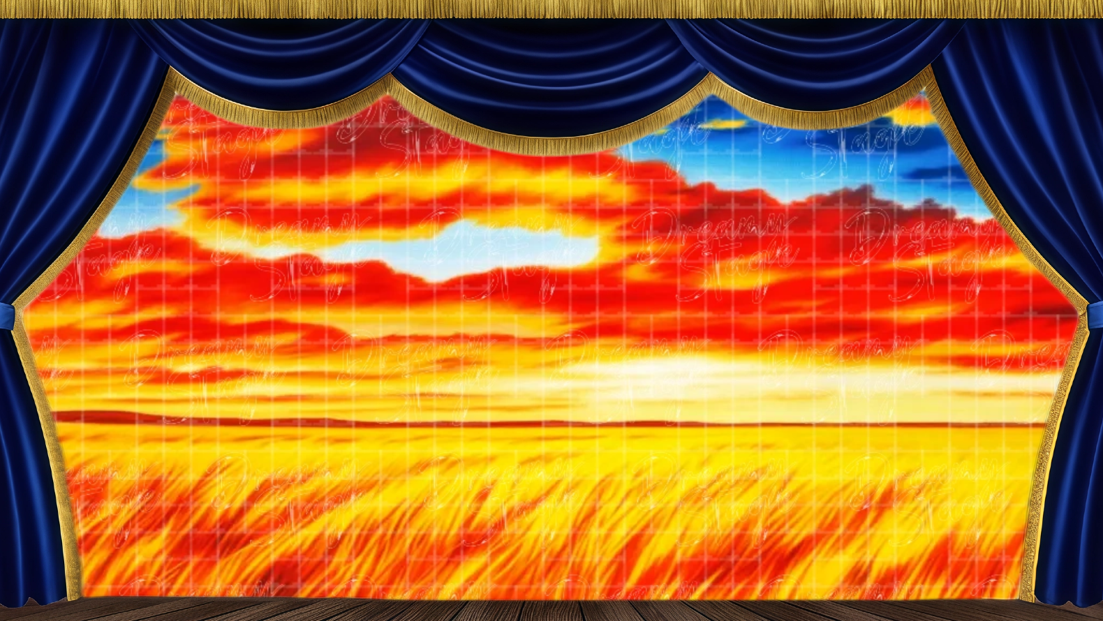 Golden wheatgrass savannah backdrop with fiery sunset sky. Works well for travel montages and open-landscape transitions.