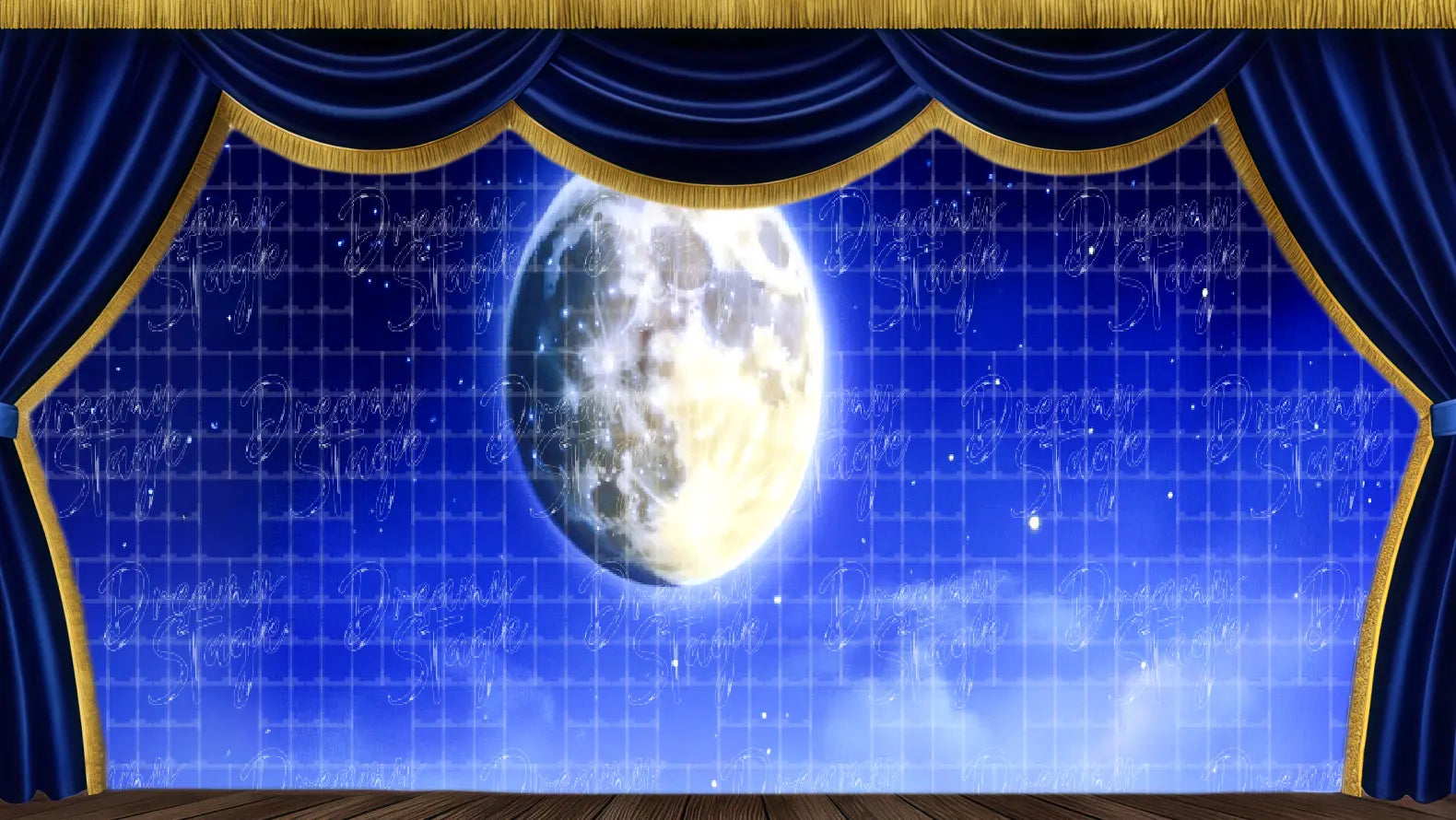 Full moon night sky stage backdrop with starry gothic atmosphere. Ideal haunted theatre production scene.