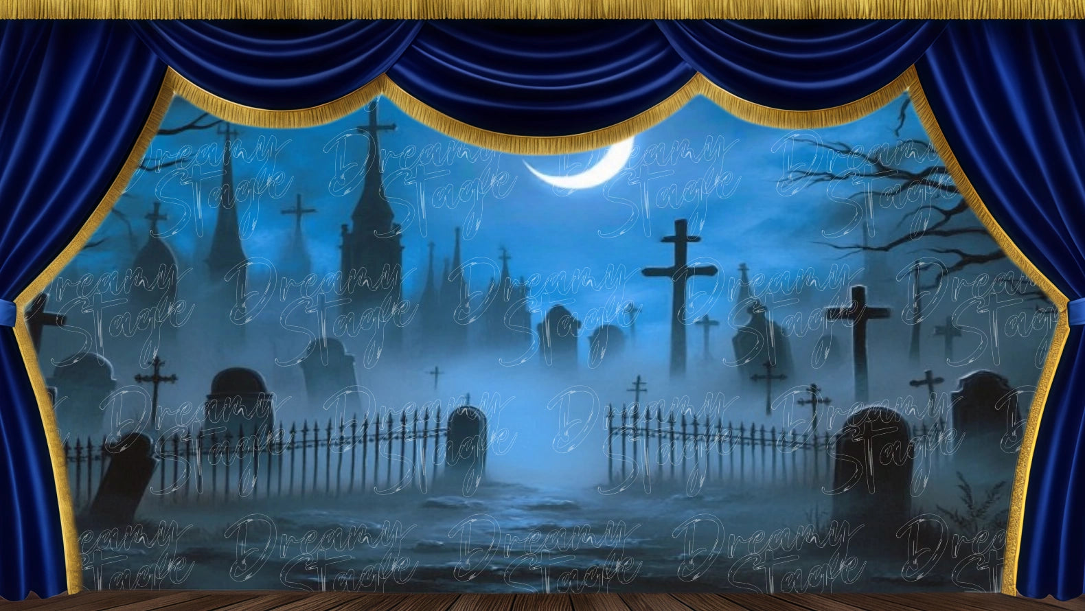 Gothic graveyard backdrop for ballet stage production