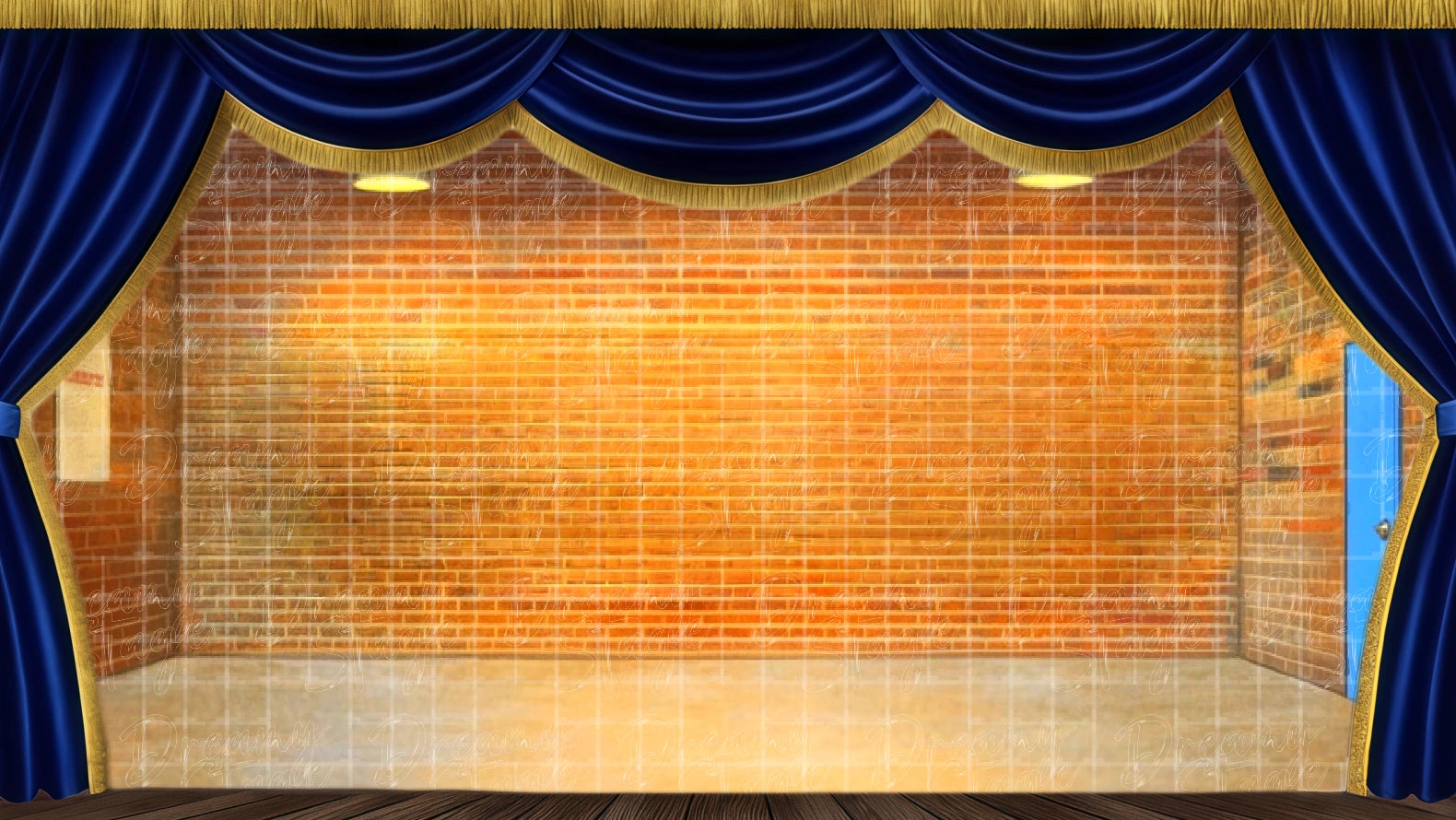 Brick wall backdrop ideal for dance rehearsal and performance scenes. Digital stage backdrop for HD projection, virtual scenery, and theatrical use.