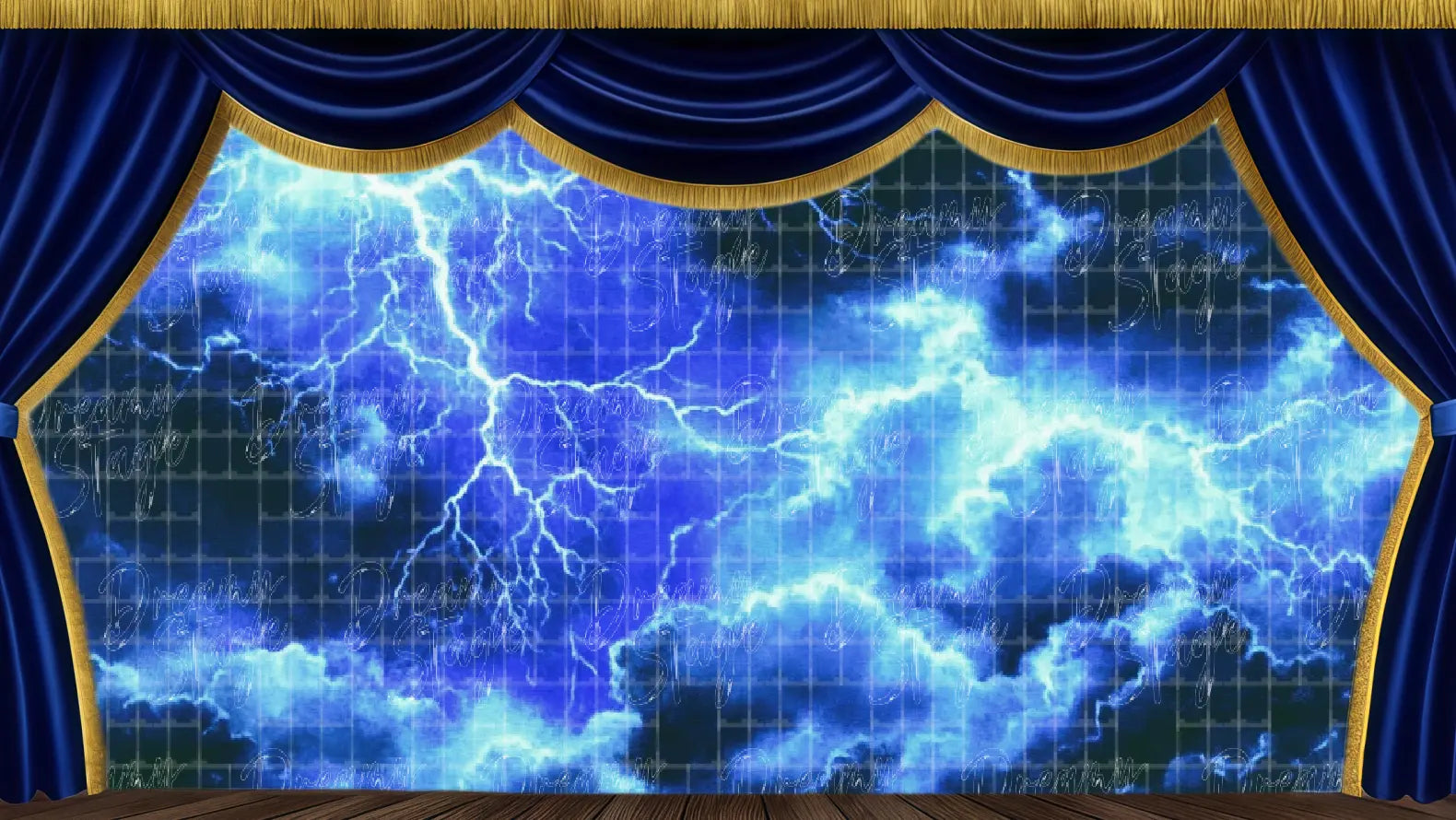 Dark lightning storm sky stage backdrop for haunted mansion musical scenes.