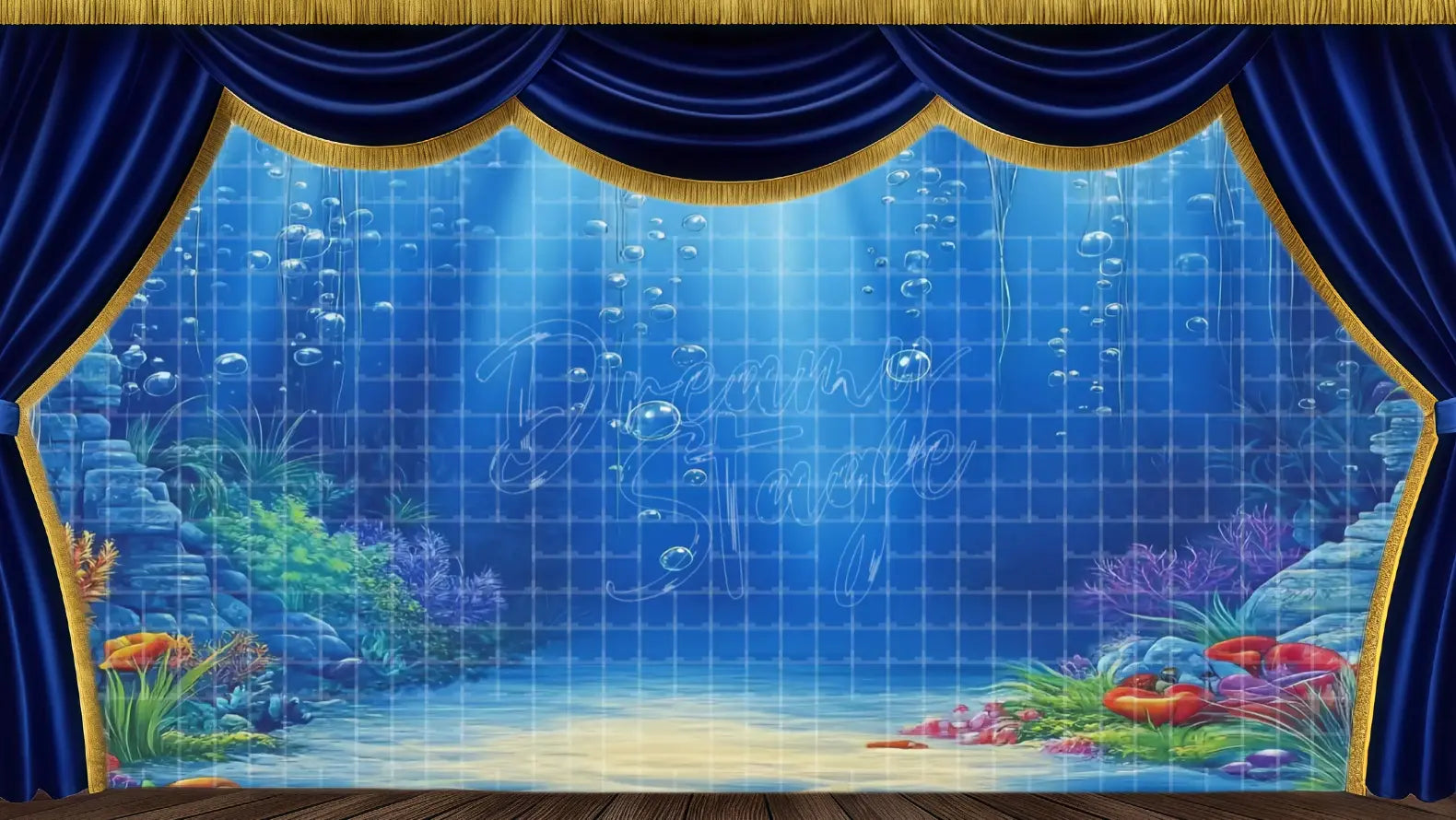 Underwater blue abyss with gentle light glow. Great for ocean musicals, school theatre, and mermaid productions.