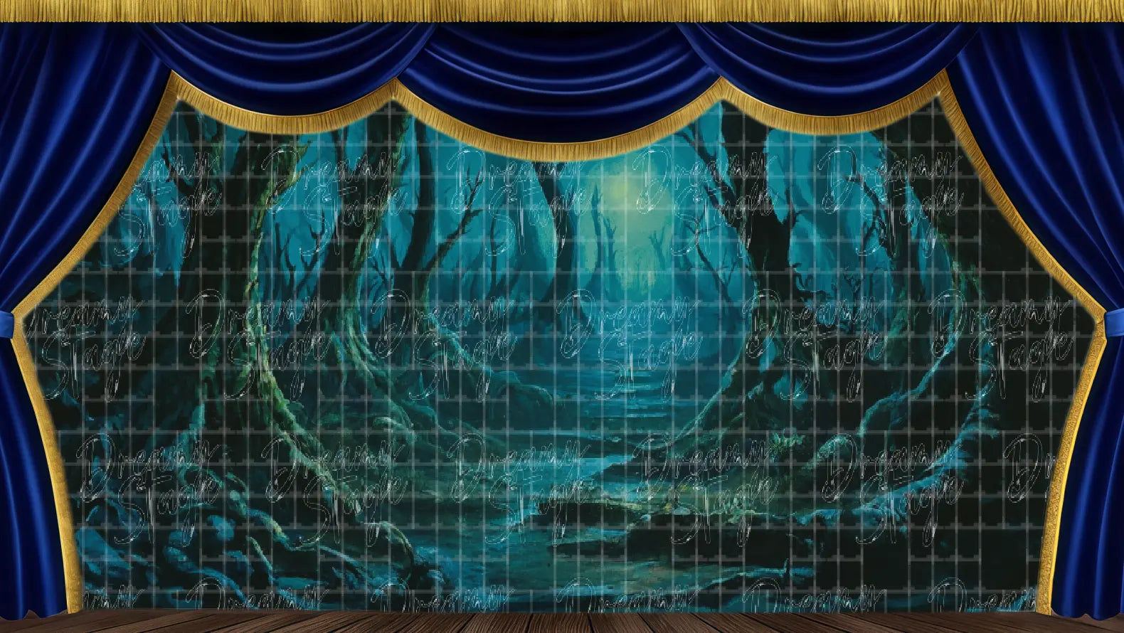 Dark enchanted thorn forest stage backdrop for Sleeping Beauty productions. Ideal for dramatic ballet and youth theatre performances.