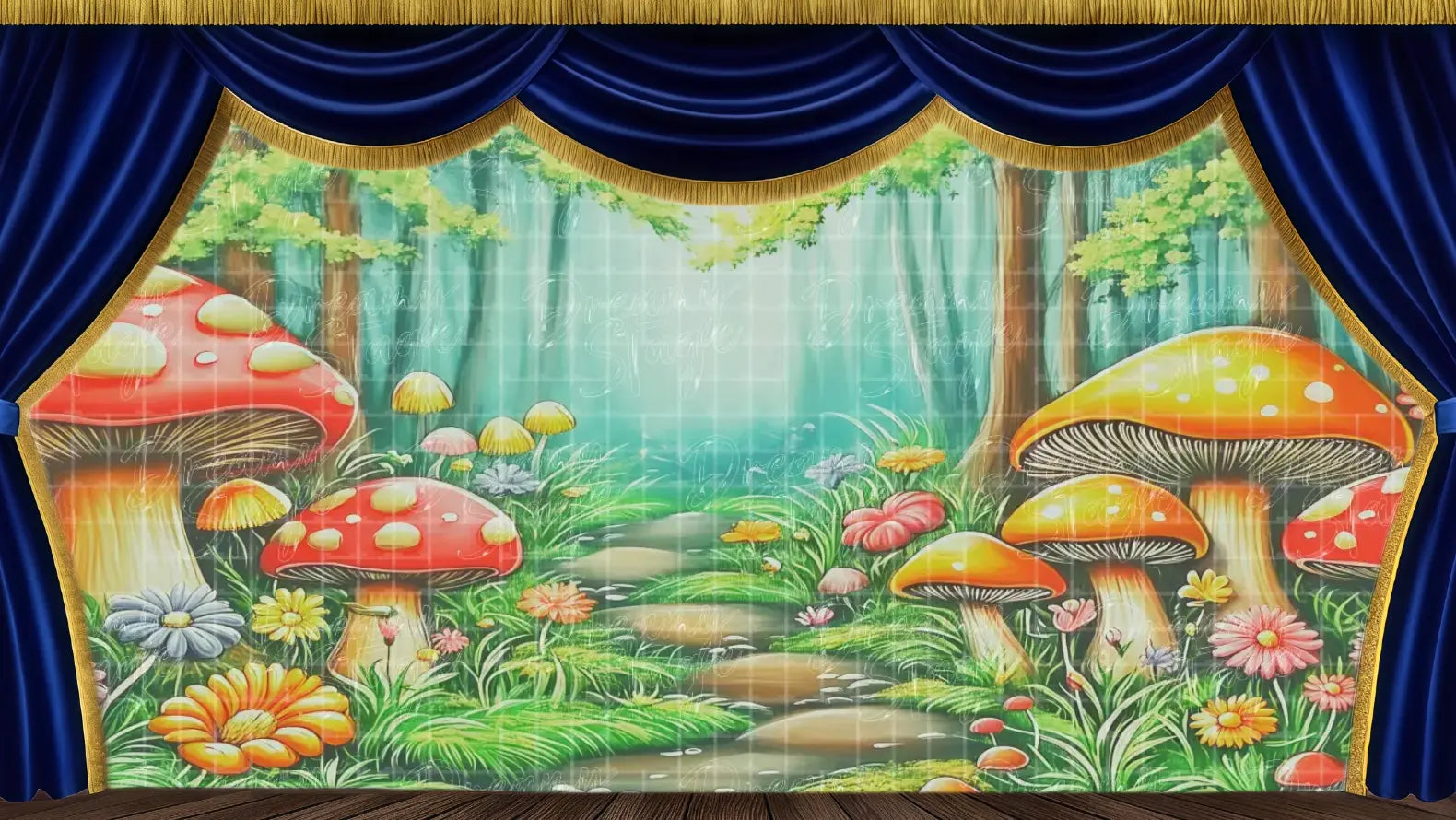 Perfect for Caterpillar scenes or whimsical forest moments, this mushroom backdrop adds charm to children’s theatre, fantasy plays, and school musicals.