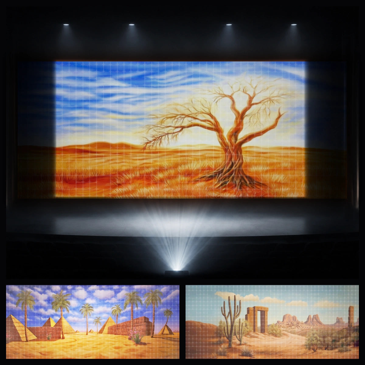 Wilderness Tree mini digital backdrop bundle featuring a lone desert tree, Ancient Egypt scenery, desert ruins, cactus landscape, and biblical wilderness backgrounds for church drama, Bible camp, Sunday school plays, VBS programs, children’s ministry, Nativity scenes, and worship skits.